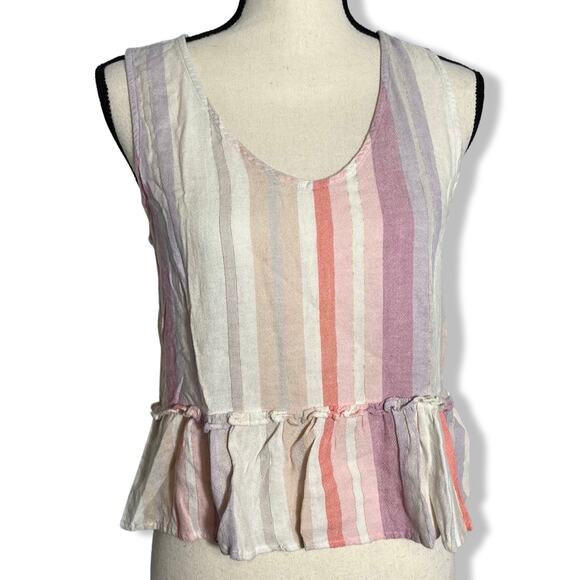 Rails women's mira juliette stripe linen blend peplum ruffle top extra small - Picture 1 of 11